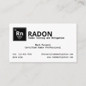 Radon Testen en Mitigatie Bedrijf Visitekaartje (Voorkant)