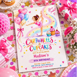 Radslag & Cupcakes Turnen Verjaardagsuitnodiging Kaart