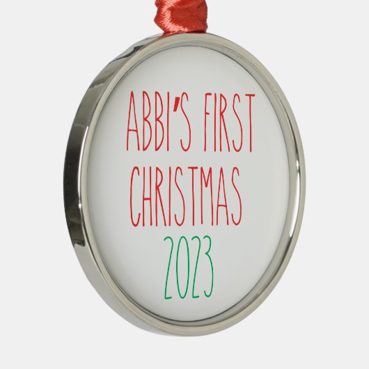 RAE DUNN Geïnspireerd Aangepaste Naam Eerste Kerst Metalen Ornament (Rechts)