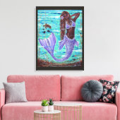Raeni Mermaid met zee schildpad van Renee Lavoie Canvas Afdruk (Insitu (Woonkamer))