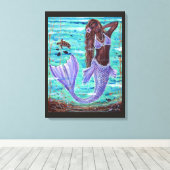 Raeni Mermaid met zee schildpad van Renee Lavoie Canvas Afdruk (Insitu (Houten vloer))