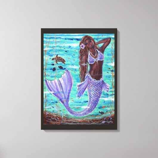 Raeni Mermaid met zee schildpad van Renee Lavoie Canvas Afdruk (Voorkant)