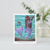 Raeni Mermaid met zee schildpad van Renee Lavoie Feestdagenkaart (Staand voorkant)