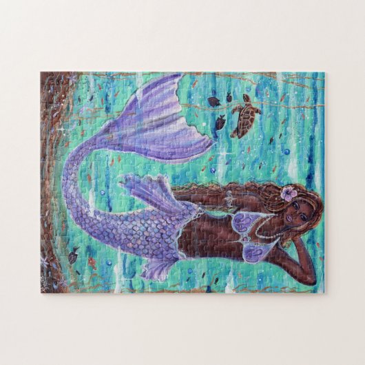 Raeni Mermaid met zee schildpad van Renee Lavoie Legpuzzel (Horizontaal)