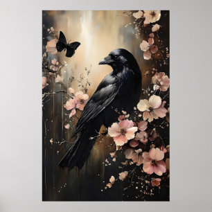 Raf in sombere bloemenbos afdrukbaar, kraai poster