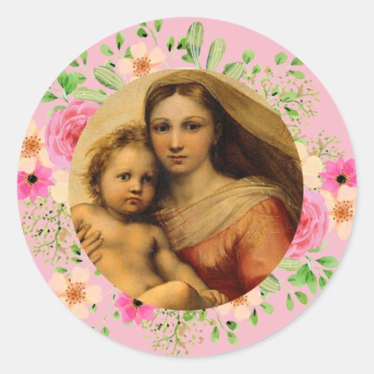 Rafael Madonna Sistine Ronde Sticker (Voorkant)