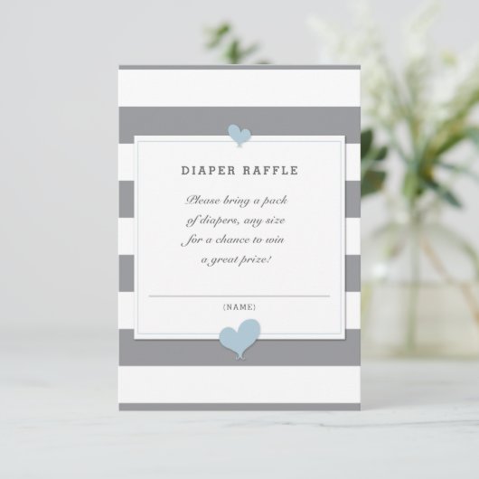 Raffle grijs en blauw informatiekaartje (Staand voorkant)