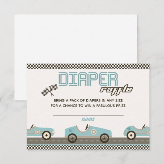 Raffle-kaart met raceauto-Baby shower Kaart (Voorkant / Achterkant)