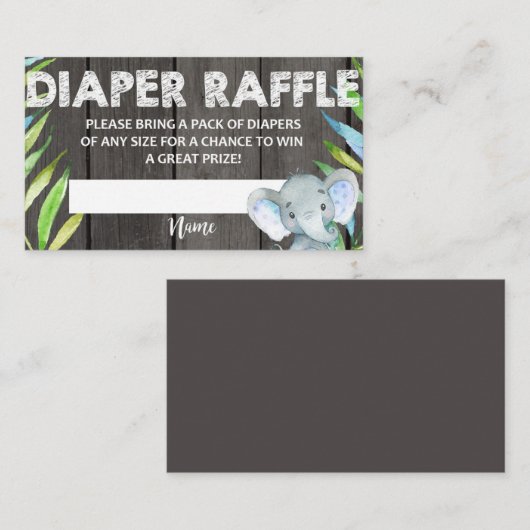 Raffle Ticket Baby shower Elephant Rustic Informatiekaartje (Voorkant / Achterkant)