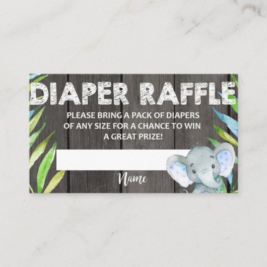 Raffle Ticket Baby shower Elephant Rustic Informatiekaartje (Voorkant)