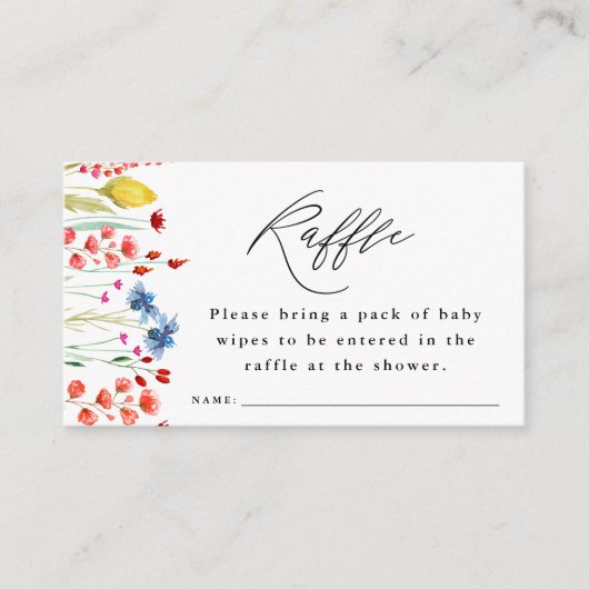 Raffle Ticket Baby shower Wilde bloem Informatiekaartje (Voorkant)