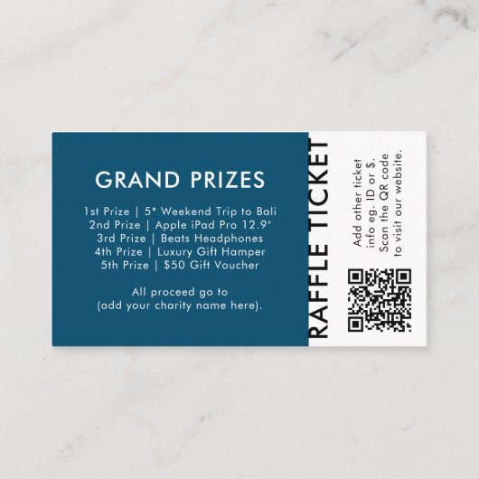Raffle Ticket Blue QR Code Prize Draw Event Ticket (Achterkant)