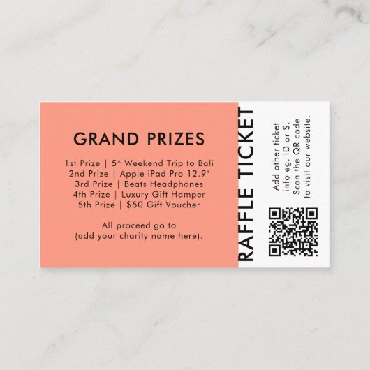 Raffle Ticket Coral QR Prize Draw Event Ticket (Achterkant)