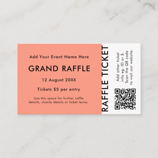 Raffle Ticket Coral QR Prize Draw Event Ticket (Voorkant)
