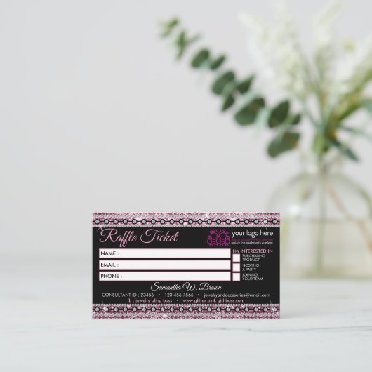 Raffle-Ticket Glitz Roze juwelenwinkel Visitekaartje (Staand voorkant)