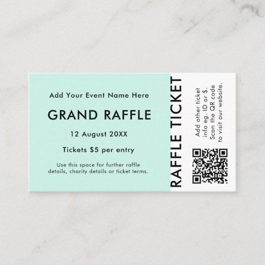 Raffle Ticket Mint QR Code Prize Draw Event Ticket (Voorkant)