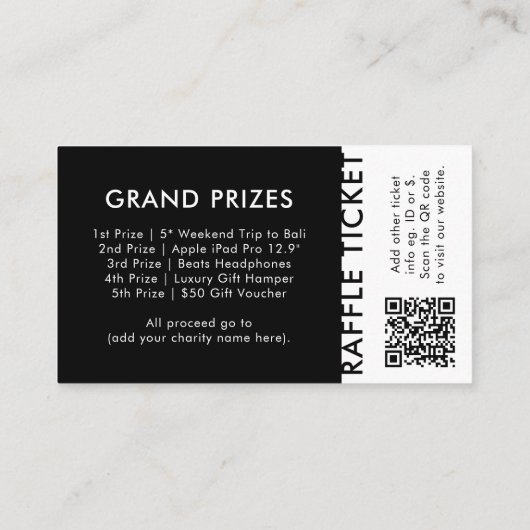 Raffle Ticket | QR-codenummer Draw Event Ticket (Achterkant)