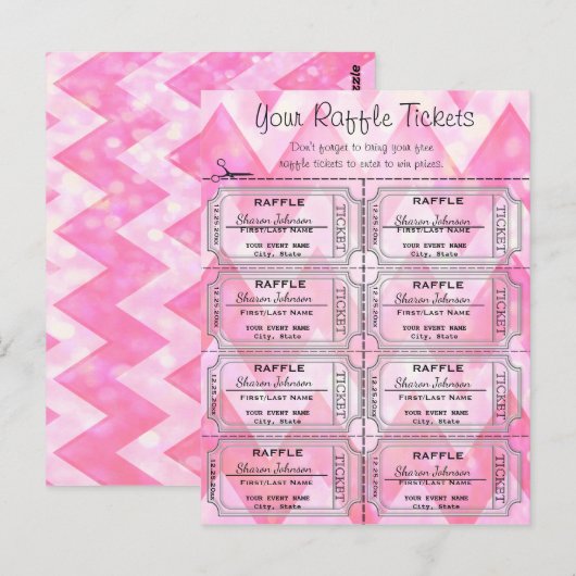 Raffle Tickets Pink Chevron Briefkaart (Voorkant / Achterkant)