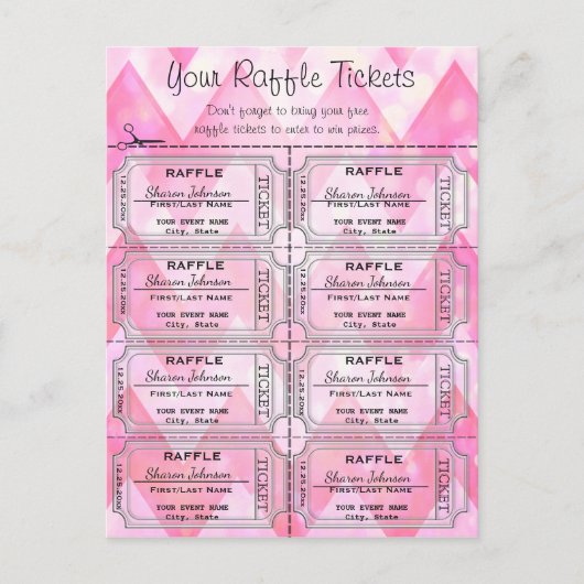 Raffle Tickets Pink Chevron Briefkaart (Voorkant)