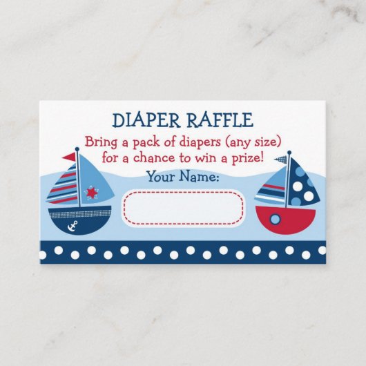 Raffle Tickets voor zeilboot Nautical Diaper Informatiekaartje (Voorkant)