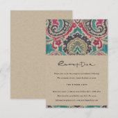 RAFT BOHO TRIBAL IKAT PINK BLAUWGROEN WEDDING RECE INFORMATIEKAARTJE (Voorkant / Achterkant)