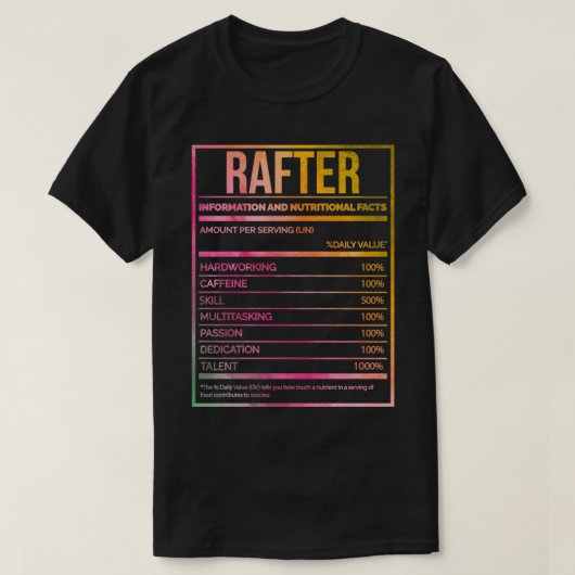 Rafter Funny Rafting Nutrition Label in Waterverf T-shirt (Design voorkant)
