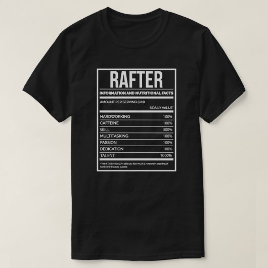 Rafter Funny Rafting Nutrition Label T-shirt (Design voorkant)