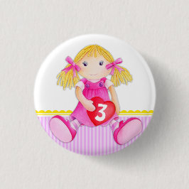 Rag doll girl op 3-jarige leeftijd ronde button 3,2 cm