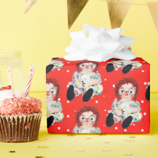 Rag Doll met Daisies op Polka Dots Cadeaupapier (Verjaardagsfeest)