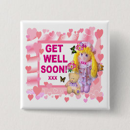 RAG DOLL & TEDDY Get Well Button