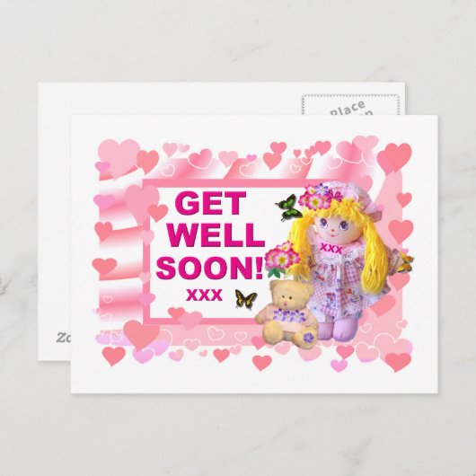 RAG DOLL & TEDDY krijgen goed Briefkaart (Voorkant / Achterkant)