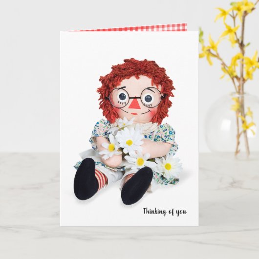 Rag-pop en daisy-bouquet kaart (Gele Bloem)