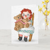 Rag-pop en teddybeer in de rotsstoel kaart (Gele Bloem)