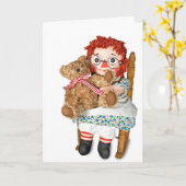 Rag-pop en teddybeer kaart (Gele Bloem)