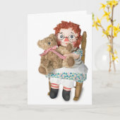 Rag-pop en teddybeer kaart (Gele Bloem)