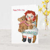 Rag pop en teddybeer Moederdag Kaart (Gele Bloem)