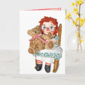 Rag-pop en teddybeer op de stoel kaart (Gele Bloem)