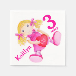 Rag pop kunst meisjes 3e verjaardag servetten