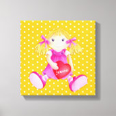 Rag pop meisjes gepersonaliseerde gele kinderkamer canvas afdruk (Voorkant)