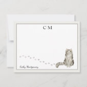 Ragamuffin Cat Gray Border Monogram Naam Opmerking Notitiekaartje (Voorkant)