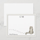 Ragamuffin Cat Gray Border Monogram Naam Opmerking Notitiekaartje (Voorkant / Achterkant)