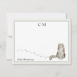 Ragamuffin Cat Gray Border Monogram Naam Opmerking Notitiekaartje
