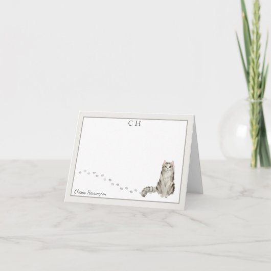 Ragamuffin Cat Grey Border Monogram Naam Gevouwen Bedankkaart (Voorkant)