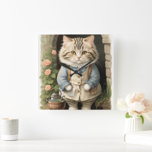 Ragamuffin Cat Vierkante Klok (Huis)