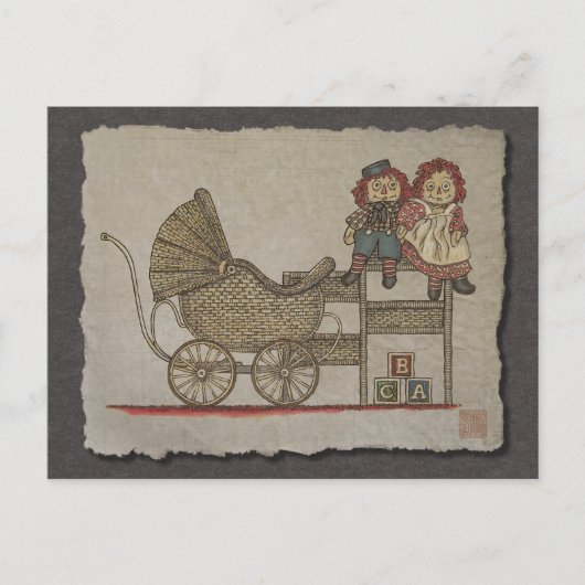 Ragdie Doll en Baby Buggy Briefkaart (Voorkant)