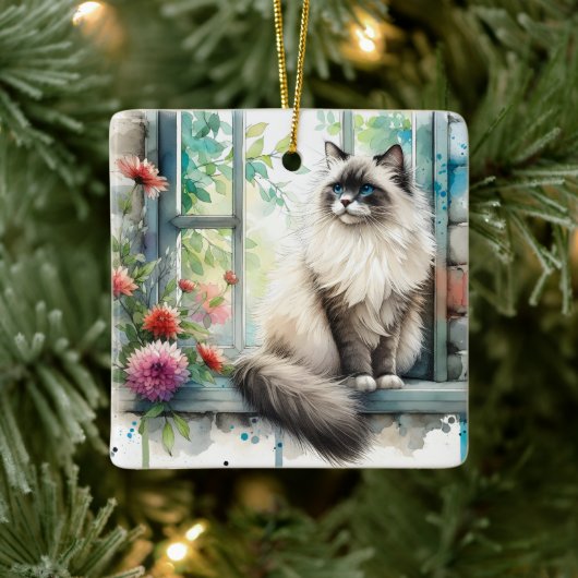 Ragdol Cat in Window Home Sweet Home Keramisch Ornament (Boom)