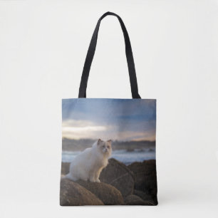 Ragdolkat bij het strand tote bag