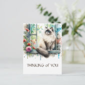 Ragdoll Beige Kat In Raam Met Zomerbloemen Briefkaart (Staand voorkant)