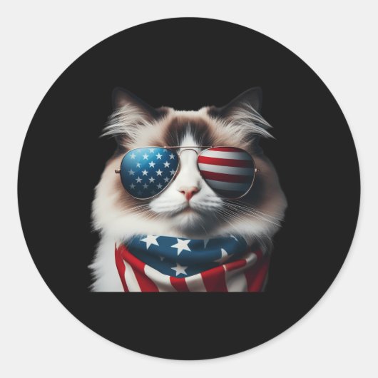 Ragdoll Cat 4 juli Onafhankelijkheidsdag Eigenaar Ronde Sticker (Voorkant)