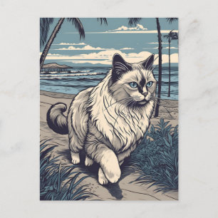 Ragdoll-Cat bij een tropisch strand tijdens zonson Briefkaart